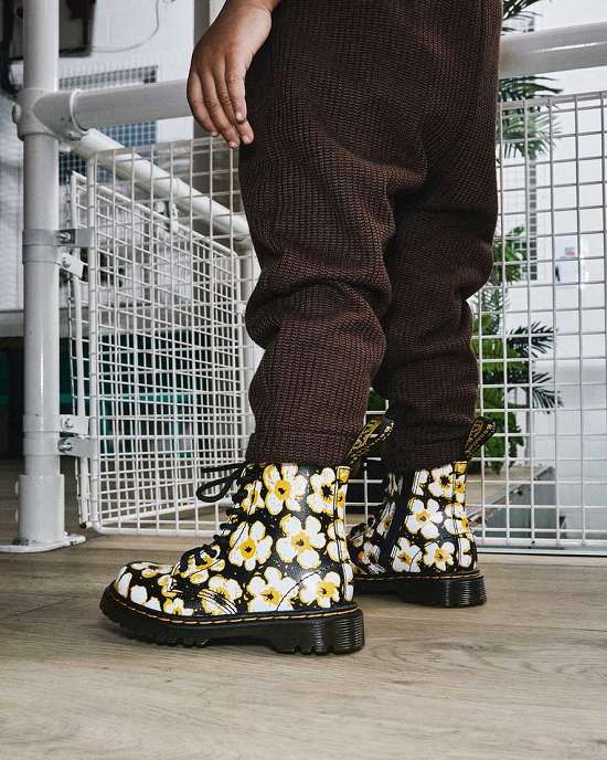 Botines Dr. Martens 1460 Floral Niña Negros/Amarillos MX-02768